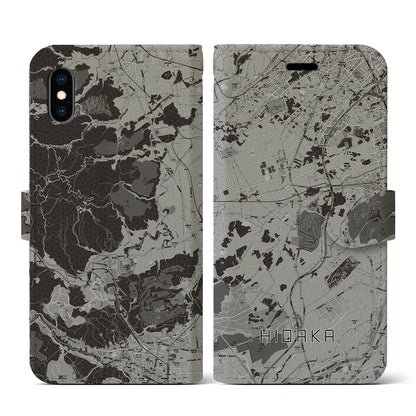 【日高（埼玉県）】地図柄iPhoneケース（手帳タイプ）モノトーン・iPhone XS / X 用