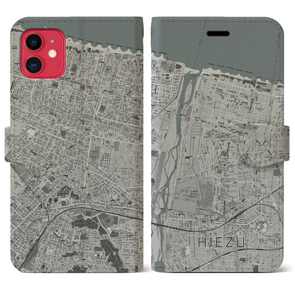 【日吉津（鳥取県）】地図柄iPhoneケース（手帳タイプ）モノトーン・iPhone 11 用