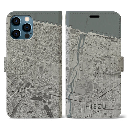 【日吉津（鳥取県）】地図柄iPhoneケース（手帳タイプ）モノトーン・iPhone 12 / 12 Pro 用