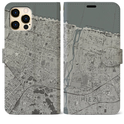 【日吉津（鳥取県）】地図柄iPhoneケース（手帳タイプ）モノトーン・iPhone 12 Pro Max 用