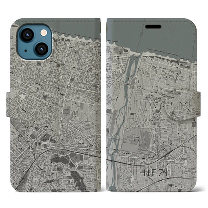 【日吉津（鳥取県）】地図柄iPhoneケース（手帳タイプ）モノトーン・iPhone 13 用