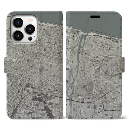 【日吉津（鳥取県）】地図柄iPhoneケース（手帳タイプ）モノトーン・iPhone 13 Pro 用