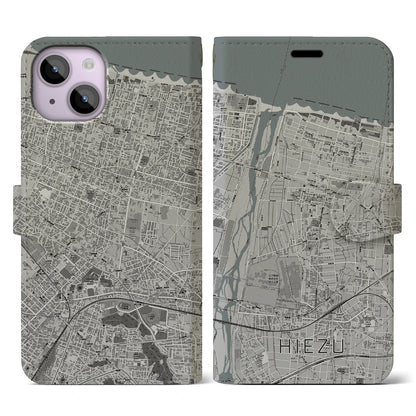 【日吉津（鳥取県）】地図柄iPhoneケース（手帳タイプ）モノトーン・iPhone 14 用