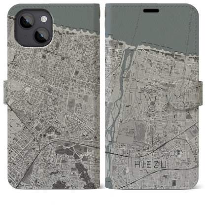 【日吉津（鳥取県）】地図柄iPhoneケース（手帳タイプ）モノトーン・iPhone 14 Plus 用