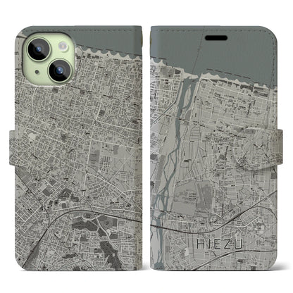 【日吉津（鳥取県）】地図柄iPhoneケース（手帳タイプ）モノトーン・iPhone 15 用