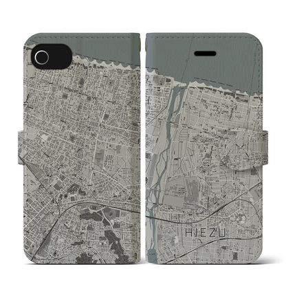 【日吉津（鳥取県）】地図柄iPhoneケース（手帳タイプ）モノトーン・iPhone SE（第3 / 第2世代） / 8 / 7 / 6s / 6 用