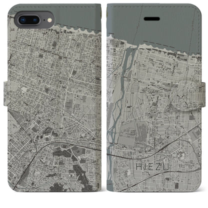 【日吉津（鳥取県）】地図柄iPhoneケース（手帳タイプ）モノトーン・iPhone 8Plus /7Plus / 6sPlus / 6Plus 用