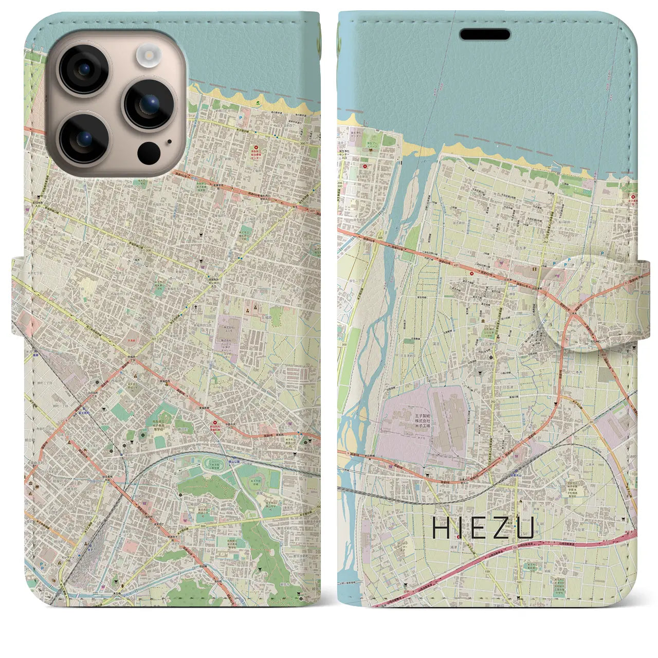 【日吉津（鳥取県）】地図柄iPhoneケース（手帳タイプ）ナチュラル・iPhone 16 Plus 用