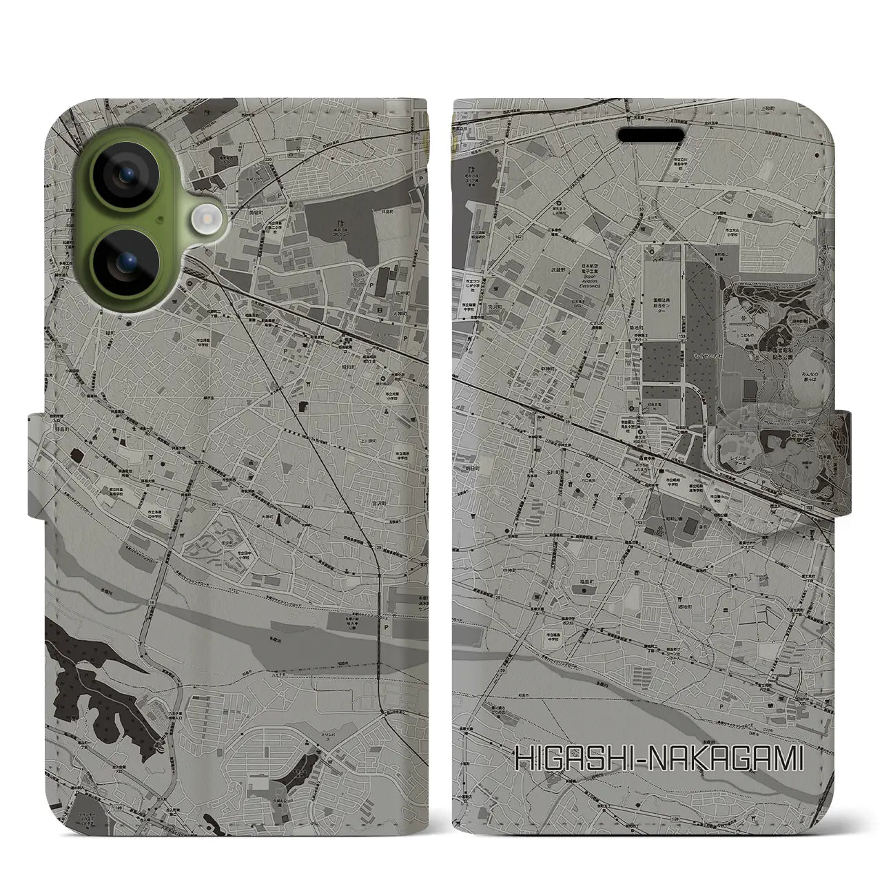 【東中神（東京都）】地図柄iPhoneケース（手帳タイプ）