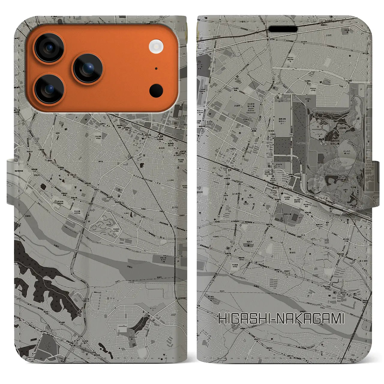 【東中神（東京都）】地図柄iPhoneケース（手帳タイプ）