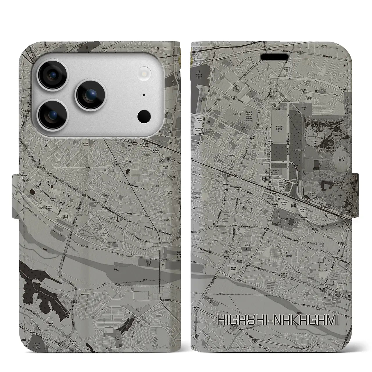 【東中神（東京都）】地図柄iPhoneケース（手帳タイプ）