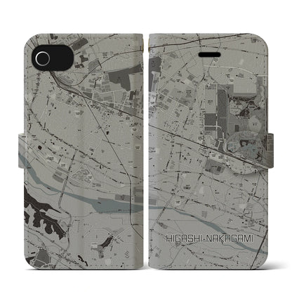 【東中神（東京都）】地図柄iPhoneケース（手帳タイプ）モノトーン・iPhone SE（第3 / 第2世代） / 8 / 7 / 6s / 6 用