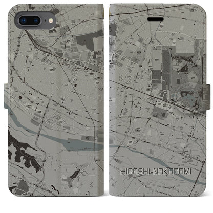 【東中神（東京都）】地図柄iPhoneケース（手帳タイプ）モノトーン・iPhone 8Plus /7Plus / 6sPlus / 6Plus 用