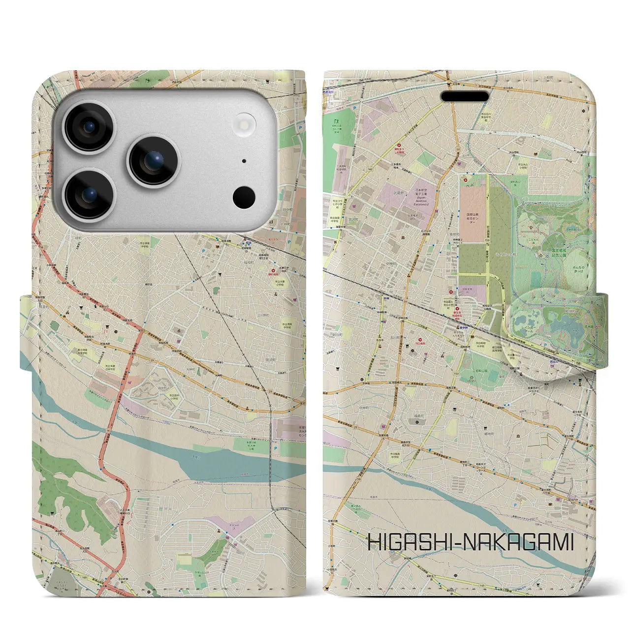 【東中神（東京都）】地図柄iPhoneケース（手帳タイプ）