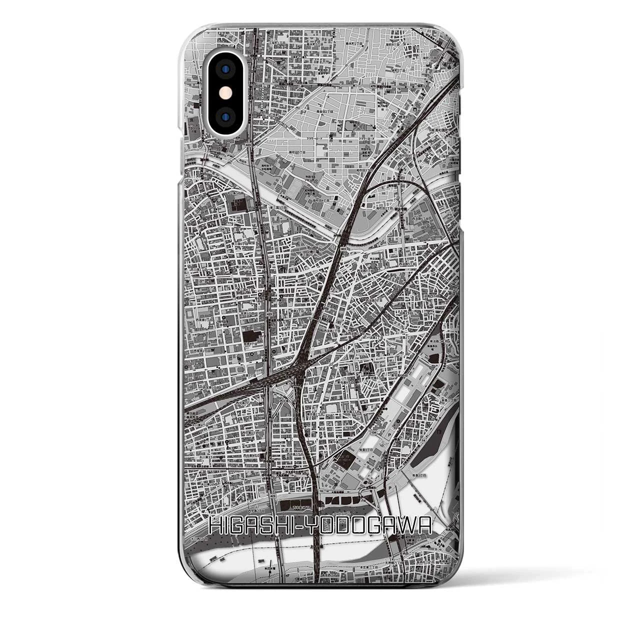 【東淀川（大阪府）】地図柄iPhoneケース（クリアタイプ）モノトーン・iPhone XS Max 用