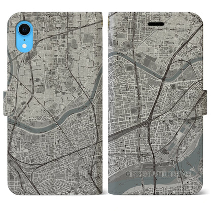 【東淀川（大阪府）】地図柄iPhoneケース（手帳タイプ）モノトーン・iPhone XR 用