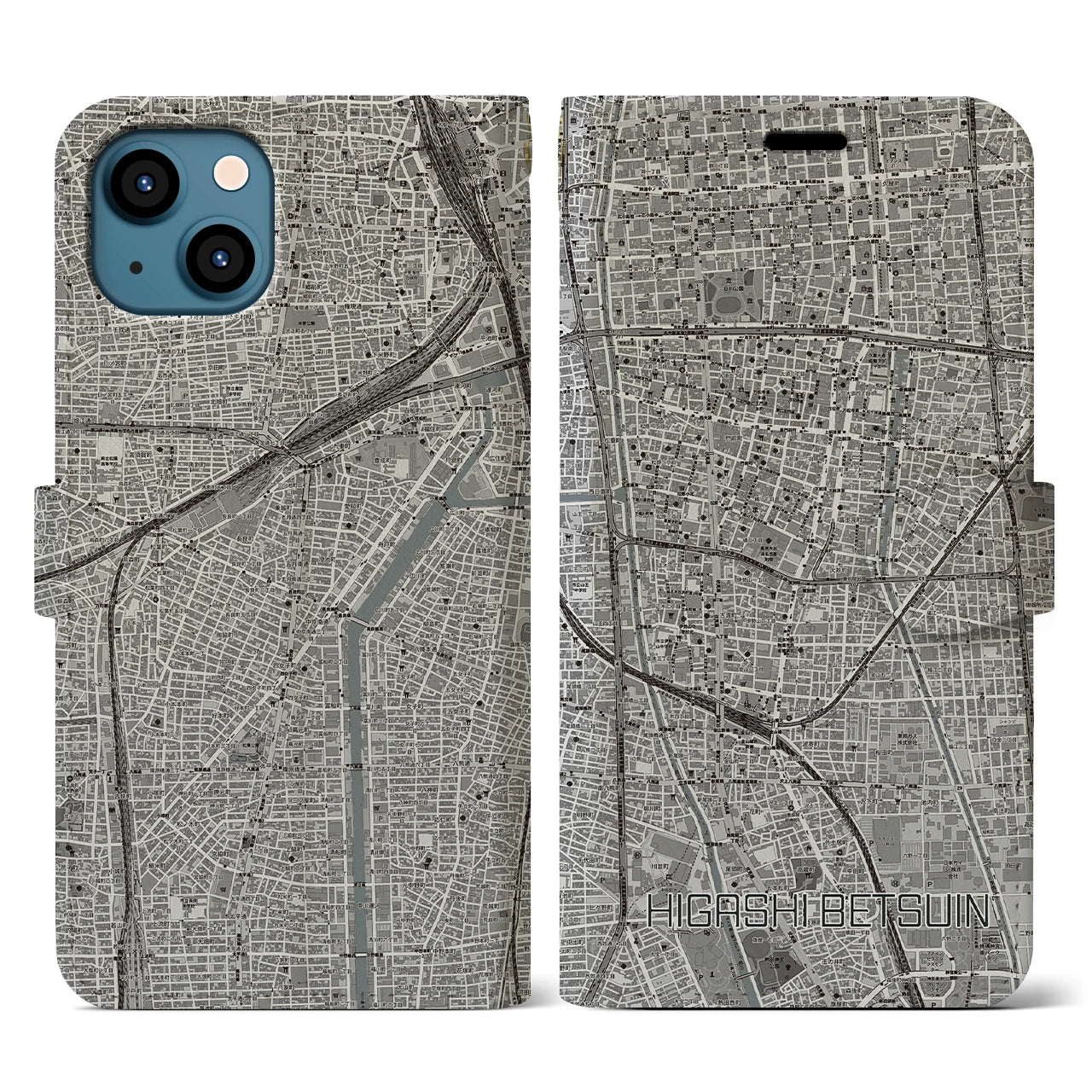 【東別院（愛知県）】地図柄iPhoneケース（手帳タイプ）