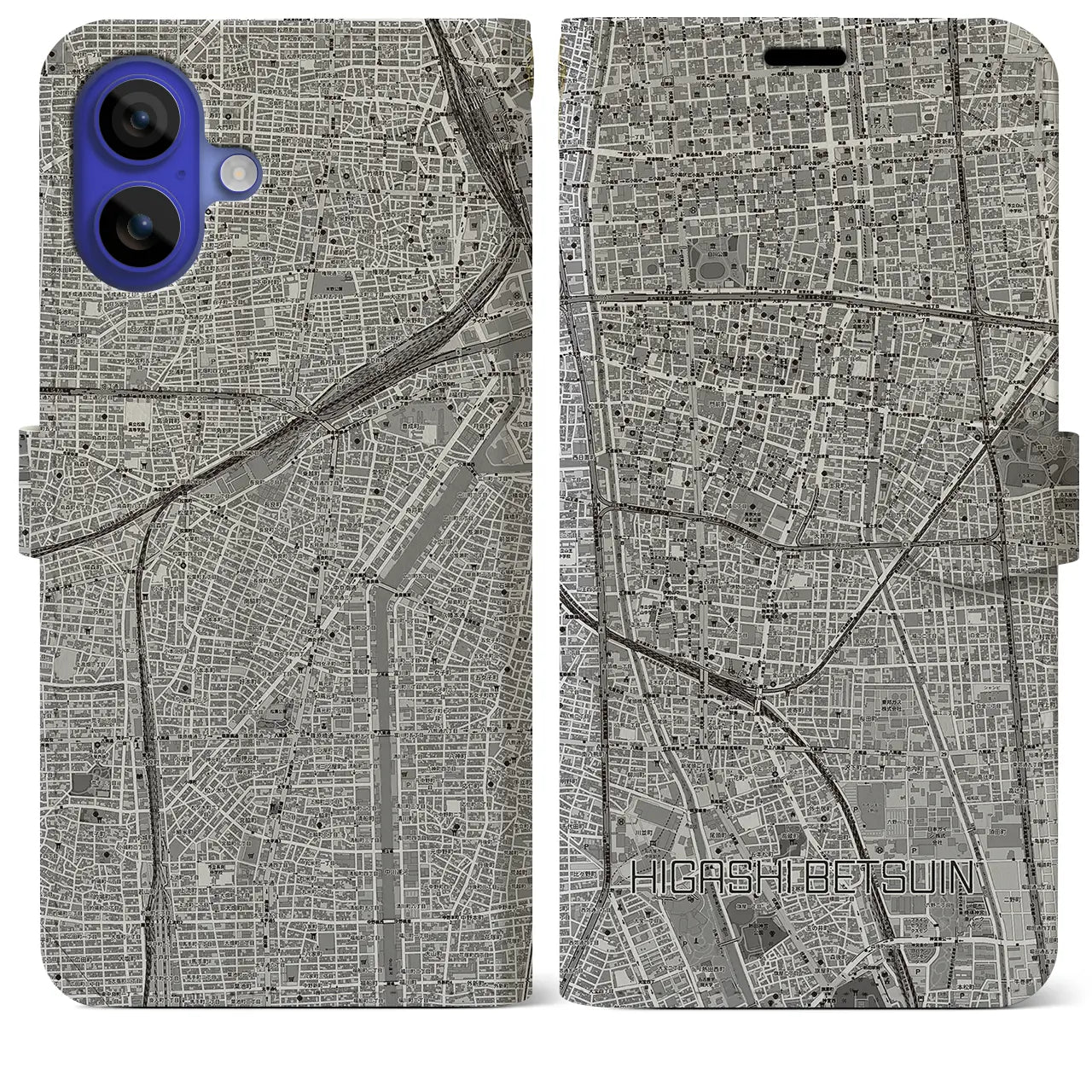 【東別院（愛知県）】地図柄iPhoneケース（手帳タイプ）