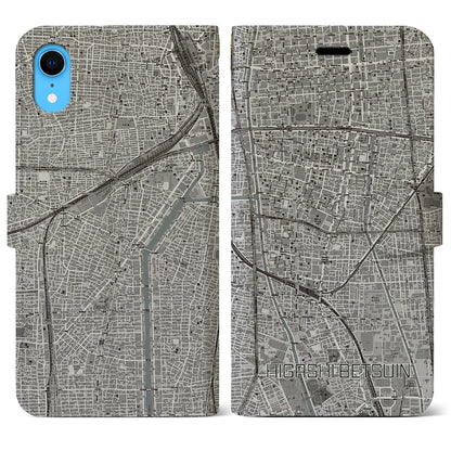 【東別院（愛知県）】地図柄iPhoneケース（手帳タイプ）モノトーン・iPhone XR 用