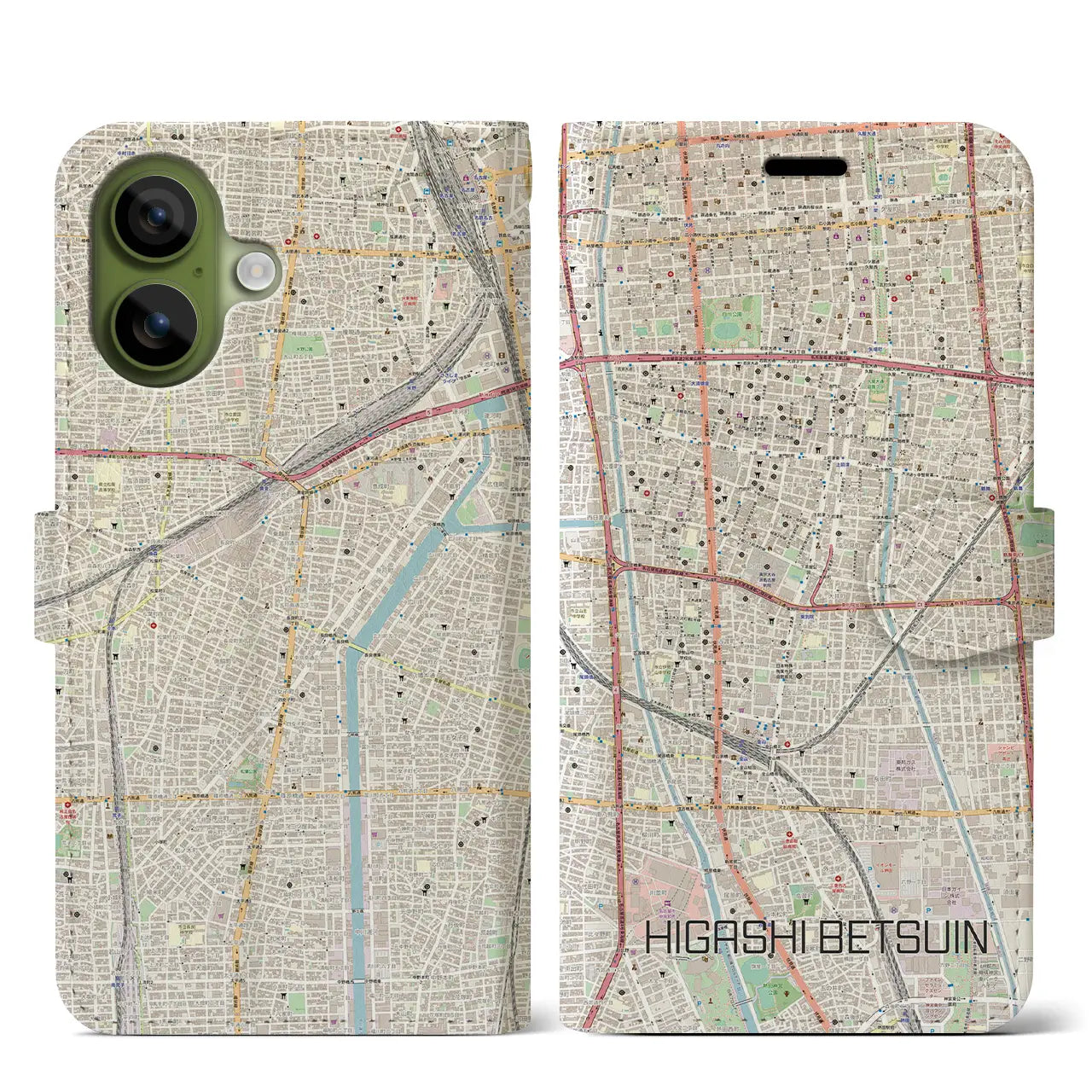 【東別院（愛知県）】地図柄iPhoneケース（手帳タイプ）