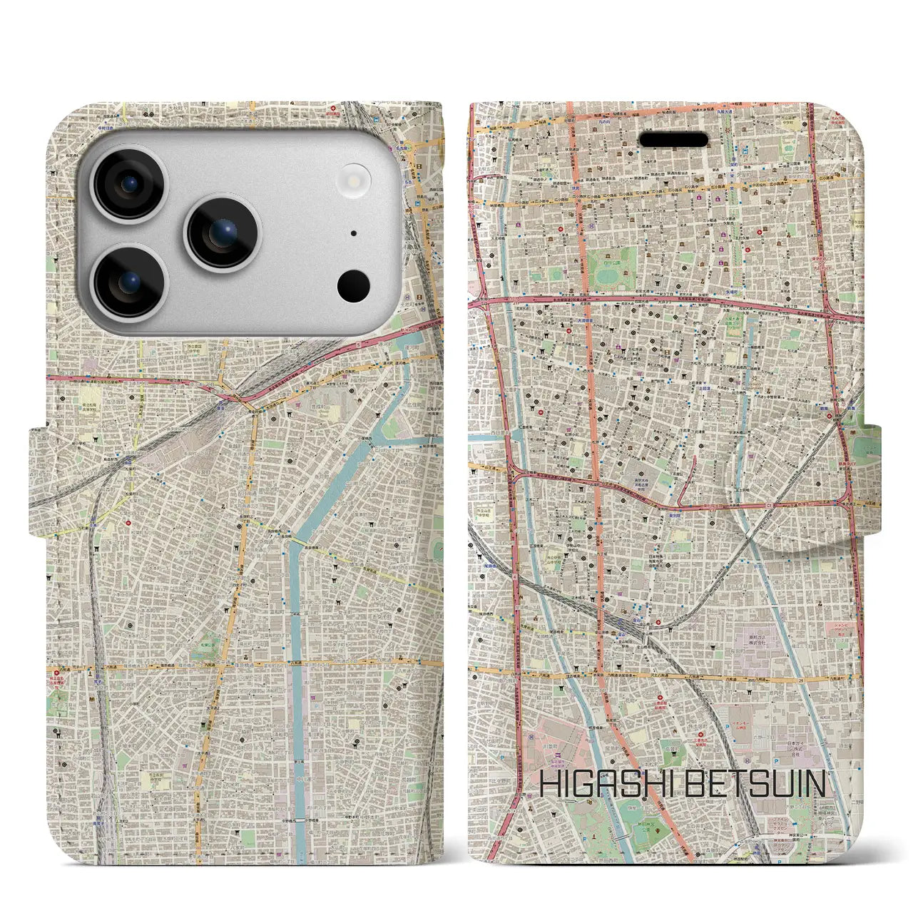 【東別院（愛知県）】地図柄iPhoneケース（手帳タイプ）