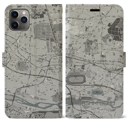 【東府中（東京都）】地図柄iPhoneケース（手帳タイプ）モノトーン・iPhone 11 Pro Max 用