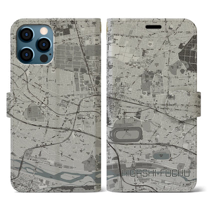 【東府中（東京都）】地図柄iPhoneケース（手帳タイプ）モノトーン・iPhone 12 / 12 Pro 用