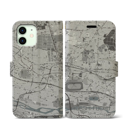 【東府中（東京都）】地図柄iPhoneケース（手帳タイプ）モノトーン・iPhone 12 mini 用