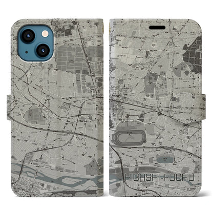 【東府中（東京都）】地図柄iPhoneケース（手帳タイプ）モノトーン・iPhone 13 用