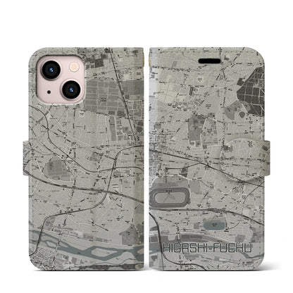 【東府中（東京都）】地図柄iPhoneケース（手帳タイプ）モノトーン・iPhone 13 mini 用