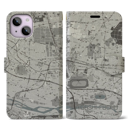 【東府中（東京都）】地図柄iPhoneケース（手帳タイプ）モノトーン・iPhone 14 用