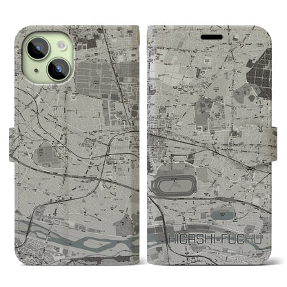 【東府中（東京都）】地図柄iPhoneケース（手帳タイプ）モノトーン・iPhone 15 用