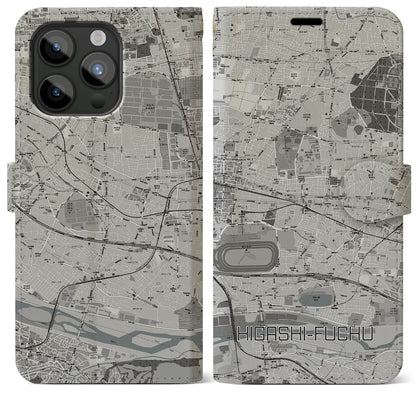 【東府中（東京都）】地図柄iPhoneケース（手帳タイプ）モノトーン・iPhone 15 Pro Max 用