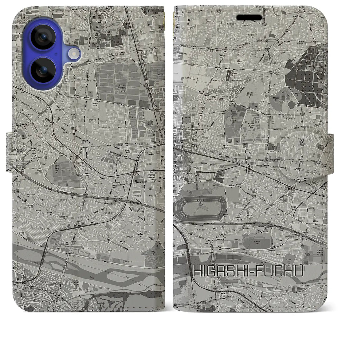 【東府中(東京都)】地図柄iPhoneケース(手帳タイプ)モノトーン・iPhone 16 Pro Max 用