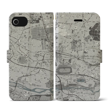 【東府中（東京都）】地図柄iPhoneケース（手帳タイプ）モノトーン・iPhone SE（第3 / 第2世代） / 8 / 7 / 6s / 6 用