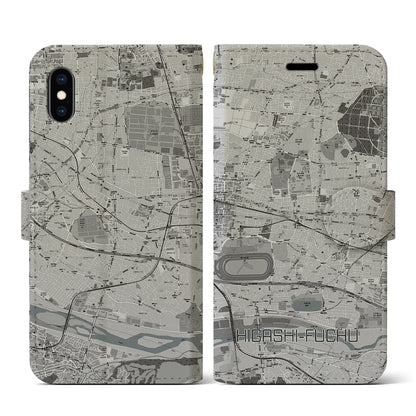 【東府中（東京都）】地図柄iPhoneケース（手帳タイプ）モノトーン・iPhone XS / X 用