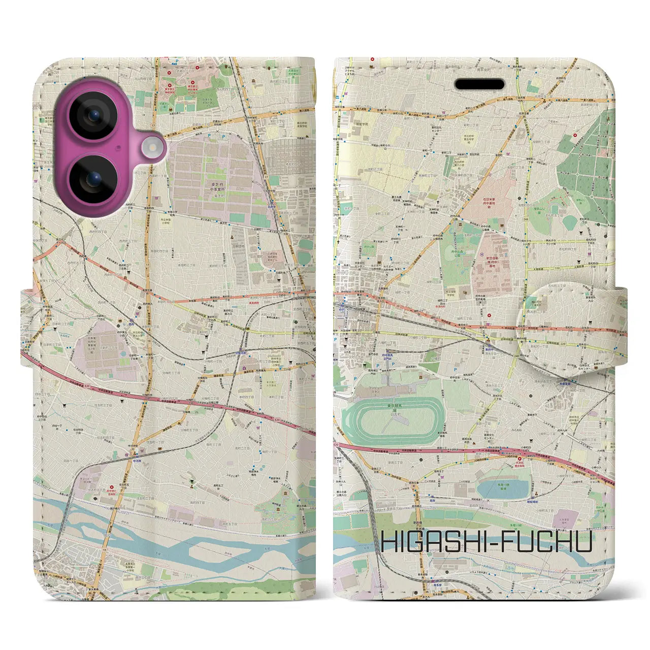 【東府中（東京都）】地図柄iPhoneケース（手帳タイプ）ナチュラル・iPhone 16 Pro 用