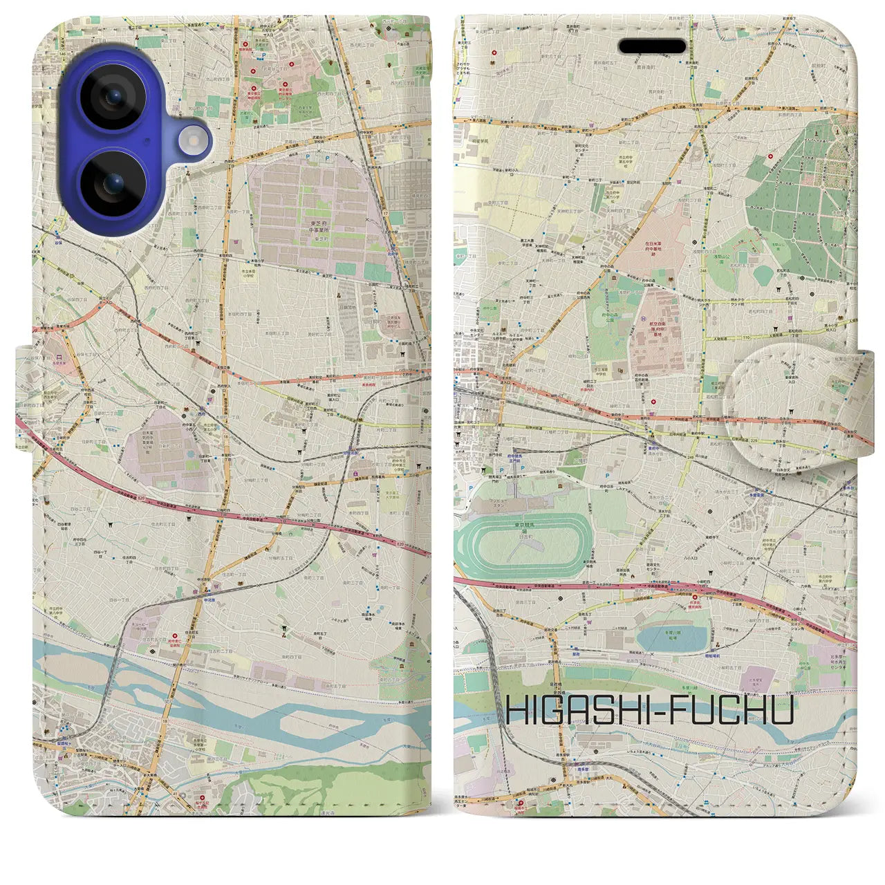 【東府中（東京都）】地図柄iPhoneケース（手帳タイプ）ナチュラル・iPhone 16 Pro Max 用