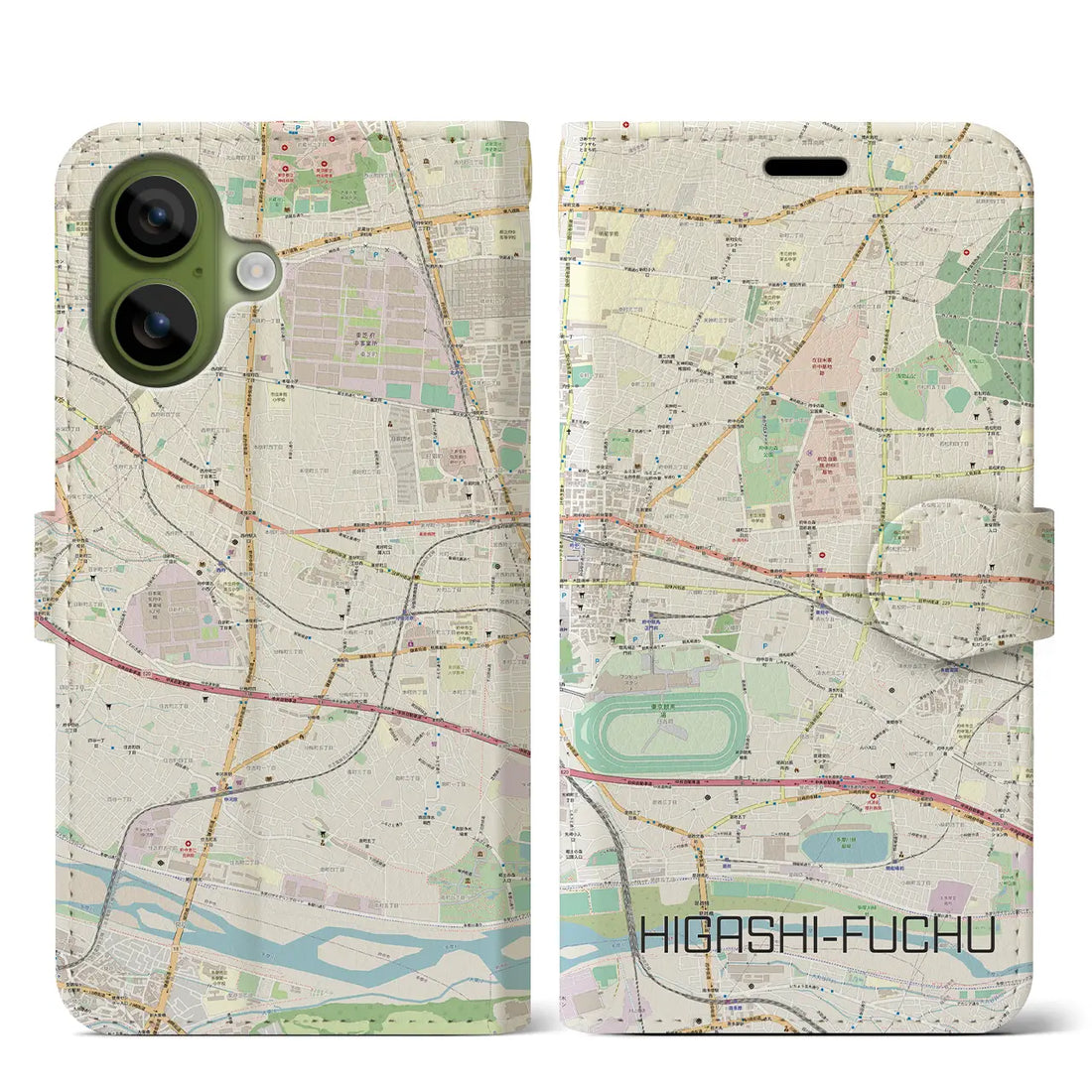 【東府中（東京都）】地図柄iPhoneケース（手帳タイプ）ナチュラル・iPhone 17 Pro Max 用