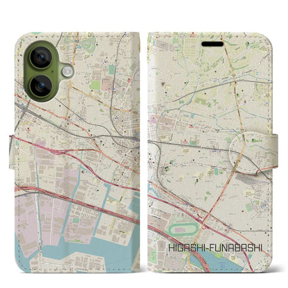 【東船橋（千葉県）】地図柄iPhoneケース（手帳タイプ）