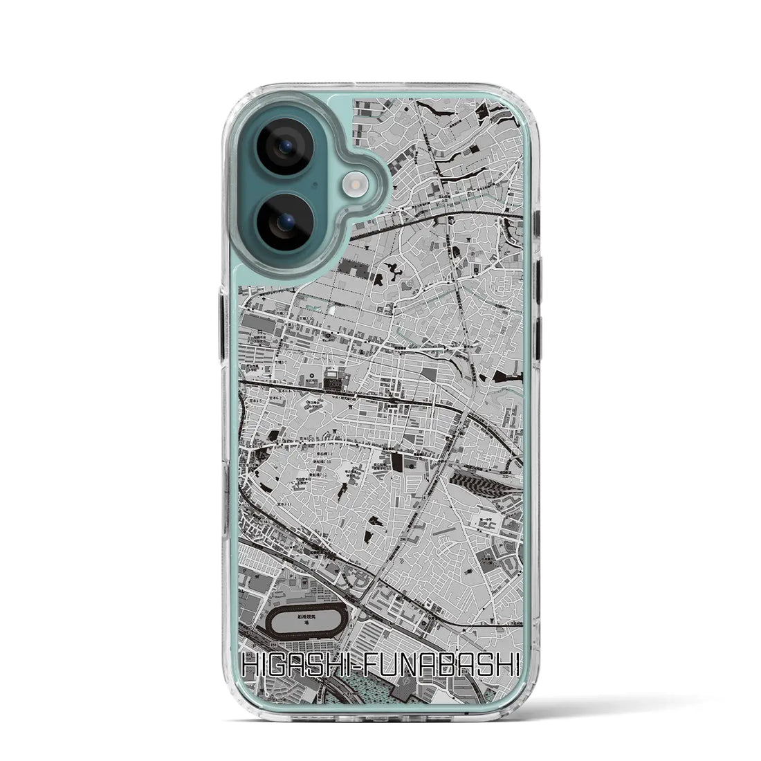 【東船橋（千葉県）】地図柄iPhoneケース（MagSafeタイプ）モノトーン・iPhone 16 Pro 用