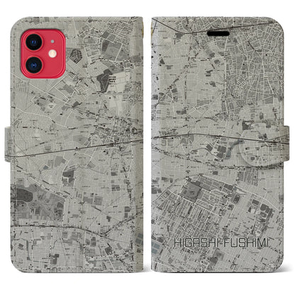 【東伏見（東京都）】地図柄iPhoneケース（手帳タイプ）モノトーン・iPhone 11 用