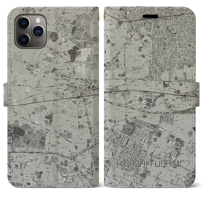 【東伏見（東京都）】地図柄iPhoneケース（手帳タイプ）モノトーン・iPhone 11 Pro Max 用