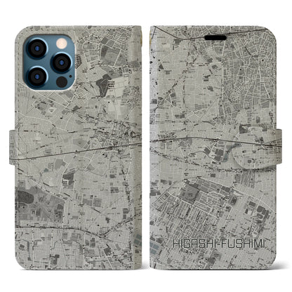 【東伏見（東京都）】地図柄iPhoneケース（手帳タイプ）モノトーン・iPhone 12 / 12 Pro 用