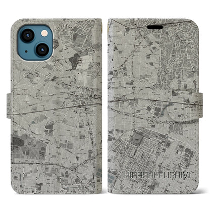 【東伏見（東京都）】地図柄iPhoneケース（手帳タイプ）モノトーン・iPhone 13 用