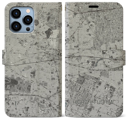 【東伏見（東京都）】地図柄iPhoneケース（手帳タイプ）モノトーン・iPhone 13 Pro Max 用