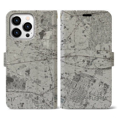 【東伏見（東京都）】地図柄iPhoneケース（手帳タイプ）モノトーン・iPhone 13 Pro 用