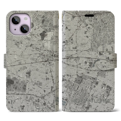 【東伏見（東京都）】地図柄iPhoneケース（手帳タイプ）モノトーン・iPhone 14 用