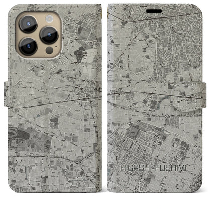 【東伏見（東京都）】地図柄iPhoneケース（手帳タイプ）モノトーン・iPhone 14 Pro Max 用