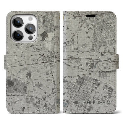 【東伏見（東京都）】地図柄iPhoneケース（手帳タイプ）モノトーン・iPhone 14 Pro 用